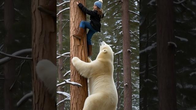 Woman stuck in pine tree while massive polar bear climbs after her #footage #animals #discovery Woman stuck in pine tree while massive polar bear climbs after her #footage #animals #discovery