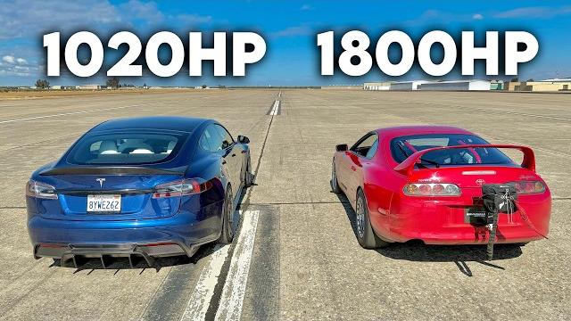 1800hp Toyota Supra vs Tesla Model S Plaid: DRAG RACE 1800hp Toyota Supra vs Tesla Model S Plaid: DRAG RACE