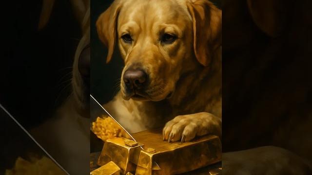 Labrador Slicing Gold Bars with a Knife Labrador Slicing Gold Bars with a Knife