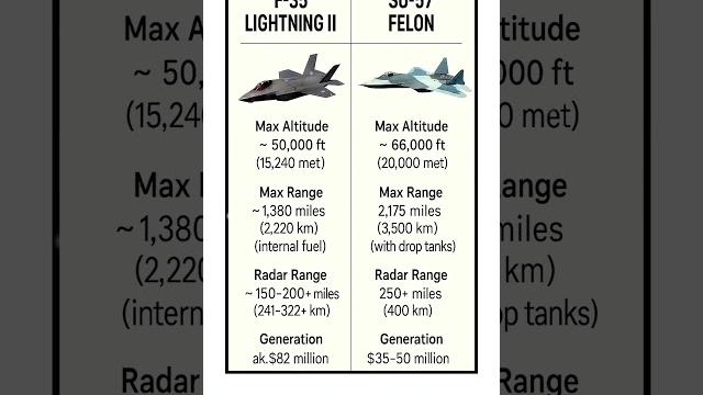 "F-35 Lightning II vs SU-57 Felon: Ultimate Fighter Jet Comparison (Altitude, Range & Radar Specs) "F-35 Lightning II vs SU-57 Felon: Ultimate Fighter Jet Comparison (Altitude, Range & Radar Specs)