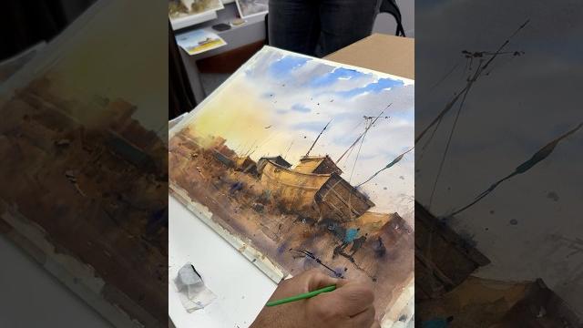 Watercolor landscape painting in Moscow Russia Watercolor landscape painting in Moscow Russia