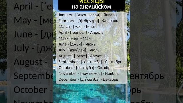 Месяцы на английском языке Месяцы на английском языке