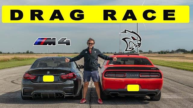 Tuned BMW F82 M4 vs Dodge Challenger Hellcat, someone gets slapped hard! Drag and Roll Race. Tuned BMW F82 M4 vs Dodge Challenger Hellcat, someone gets slapped hard! Drag and Roll Race.