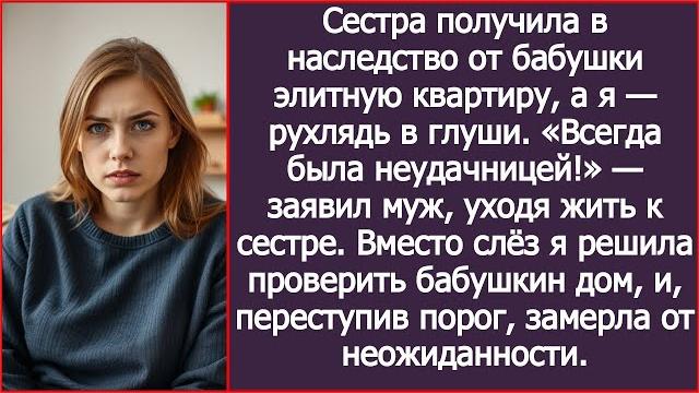 Сестра получила в наследство от бабушки элитную квартиру, а я — рухлядь в глуши. Когда я зашла в дом Сестра получила в наследство от бабушки элитную квартиру, а я — рухлядь в глуши. Когда я зашла в дом