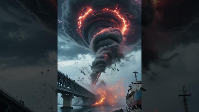 Fire Tornado Destroys Bridge & Ship | Apocalyptic Storm Animation #shorts #shortsindia #ai Fire Tornado Destroys Bridge & Ship | Apocalyptic Storm Animation #shorts #shortsindia #ai