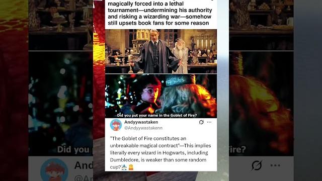 In Harry Potter and the Goblet of Fire (2005), Dumbledore’s very reasonable freak-out over a wizard In Harry Potter and the Goblet of Fire (2005), Dumbledore’s very reasonable freak-out over a wizard