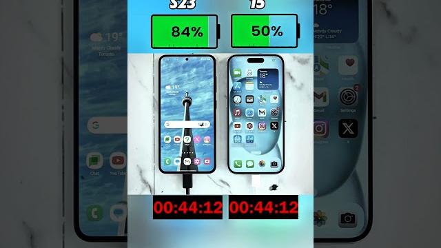 Galaxy S23 vs iPhone 15 Charging Test – Who's the Real Fast Charger? #shorts #viralvideo Galaxy S23 vs iPhone 15 Charging Test – Who's the Real Fast Charger? #shorts #viralvideo