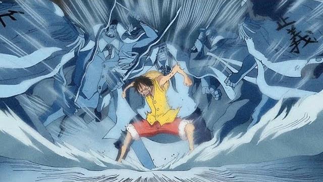 "Не, смейте!" Луффи использует Королевскую волю. "Не, смейте!" Луффи использует Королевскую волю.