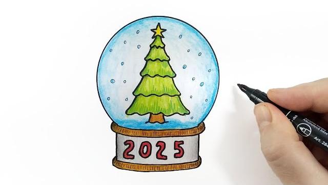 Как нарисовать СНЕЖНЫЙ ШАР 2025 Как нарисовать СНЕЖНЫЙ ШАР 2025