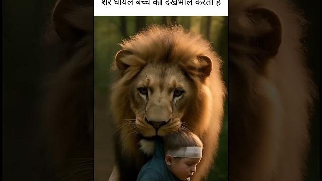 A lion Take care of child Save him A lion Take care of child Save him