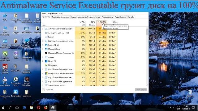Antimalware Service Executable грузит диск на 100% Antimalware Service Executable грузит диск на 100%