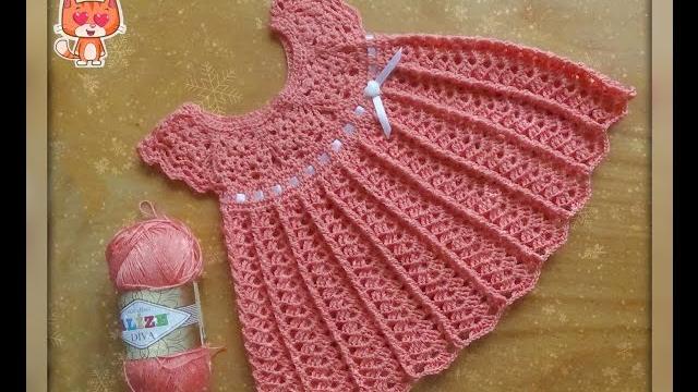 Детское платье крючком с круглой кокеткой. Crochet baby dress Детское платье крючком с круглой кокеткой. Crochet baby dress