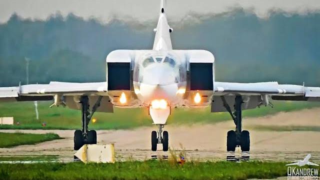 Tu-22M3 is so powerful. Takeoff. Afterburner with blue flame. Tu-22M3 is so powerful. Takeoff. Afterburner with blue flame.