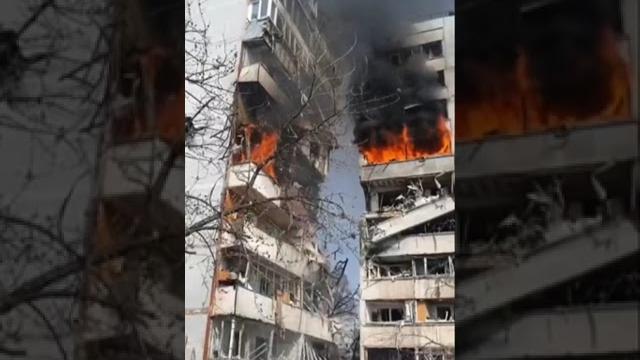Moment two missiles hit block of flats Moment two missiles hit block of flats
