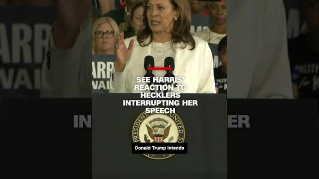 See Harris' reaction to hecklers interrupting her speech See Harris' reaction to hecklers interrupting her speech