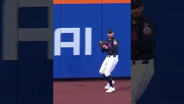 Brandon Nimmo makes a catch against the wall. Brandon Nimmo makes a catch against the wall.