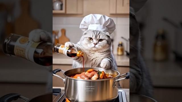 Кот сам готовит себе еду Кот сам готовит себе еду