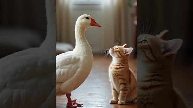 Что за странный зверь. 🪿 Котенок знакомится с гусем #котенок #гусь #милота #kitten #cute Что за странный зверь. 🪿 Котенок знакомится с гусем #котенок #гусь #милота #kitten #cute