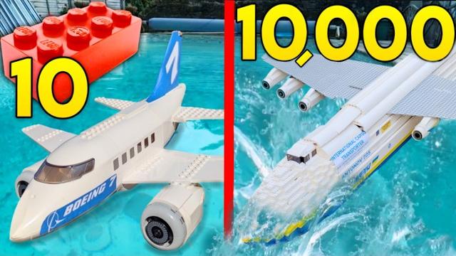 10 VS 10,000 Piece Lego Plane Crash IN POOL 10 VS 10,000 Piece Lego Plane Crash IN POOL