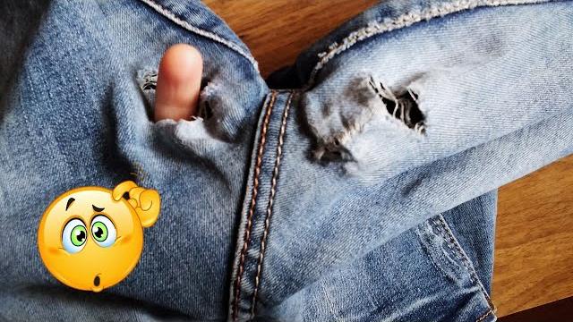 Brilliant idea to patch up a hole in jeans between the legs. The secret of invisible darning. Brilliant idea to patch up a hole in jeans between the legs. The secret of invisible darning.