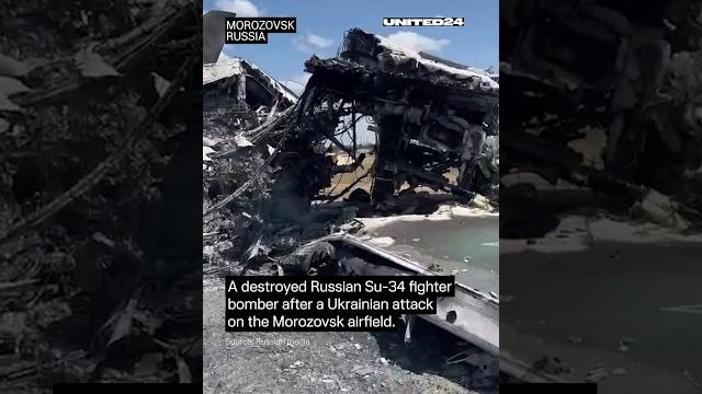 A destroyed Russian Su-34 fighter bomber after a Ukrainian attack on the Morozovsk airfield #shorts A destroyed Russian Su-34 fighter bomber after a Ukrainian attack on the Morozovsk airfield #shorts