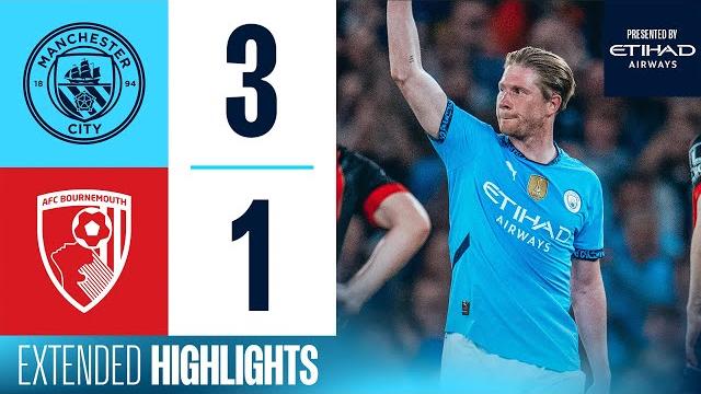 EXTENDED HIGHLIGHTS | Man City 3-1 Bournemouth | Kevin De Bruyne signs off at the Etihad Stadium. EXTENDED HIGHLIGHTS | Man City 3-1 Bournemouth | Kevin De Bruyne signs off at the Etihad Stadium.