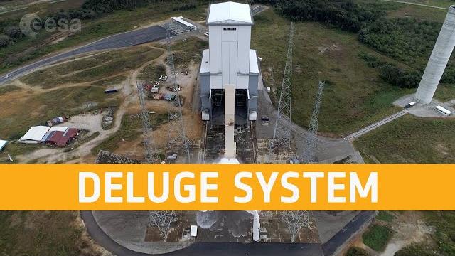 Ariane 6 launch pad water deluge system test Ariane 6 launch pad water deluge system test