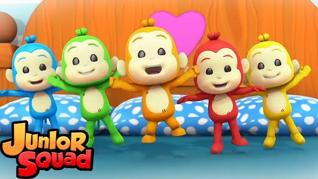 пять маленьких обезьян | детские песни | развивающий мультфильм | Junior Squad Russia | потешки пять маленьких обезьян | детские песни | развивающий мультфильм | Junior Squad Russia | потешки
