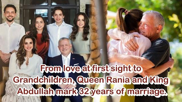 From love at first sight to Grandchildren, Queen Rania and King Abdullah mark 32 years of marriage. From love at first sight to Grandchildren, Queen Rania and King Abdullah mark 32 years of marriage.