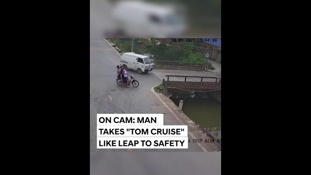 On Camera, Narrow Escape For Pillion As Bike Crashes Into Stream On Camera, Narrow Escape For Pillion As Bike Crashes Into Stream