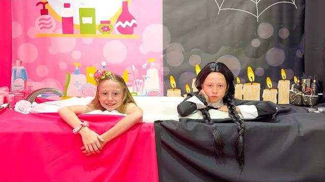 Nastya plays Pink vs. Black Challenge with Wednesday Nastya plays Pink vs. Black Challenge with Wednesday