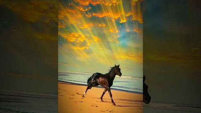 Лошадь скачет по пляжу Лошадь скачет по пляжу