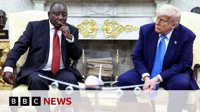 Trump ambushes South African president in Oval Office with claims of 'white persecution’ | BBC News Trump ambushes South African president in Oval Office with claims of 'white persecution’ | BBC News