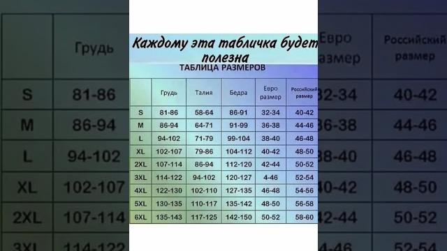 Таблица размеров Таблица размеров