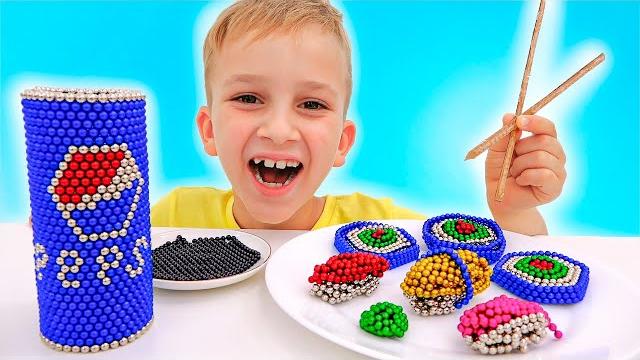 Влад и Никита играют с магнитными шариками Влад и Никита играют с магнитными шариками