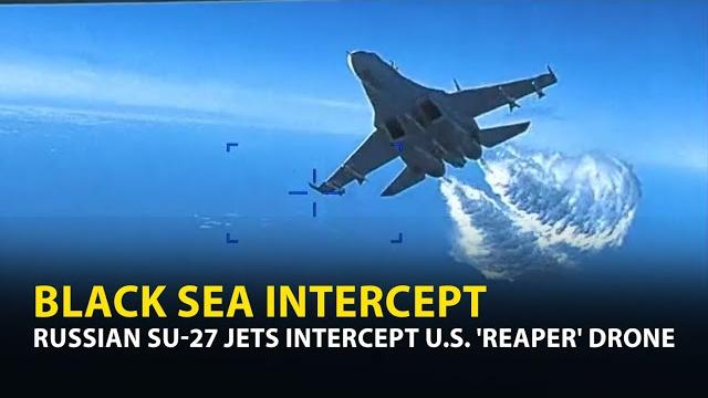Российские Су-27 атакуют американский дрон над Черным морем / MQ-9 interaction with Russian SU-27 Российские Су-27 атакуют американский дрон над Черным морем / MQ-9 interaction with Russian SU-27