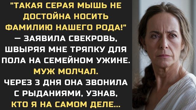 "Такая серая мышь не достойна носить фамилию нашего рода" орала свекровь, швыряя мне тряпку для пола "Такая серая мышь не достойна носить фамилию нашего рода" орала свекровь, швыряя мне тряпку для пола