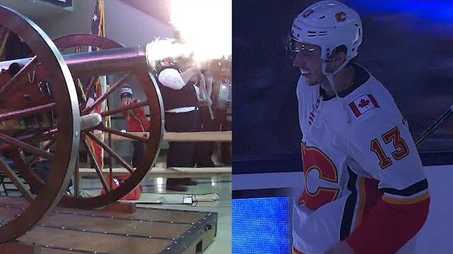 Blue Jackets' cannon scares Johnny Gaudreau Blue Jackets' cannon scares Johnny Gaudreau