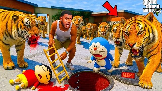 GTA 5 : 1000 TIGERS ATTACK Shinchan & Doraemon! Franklin ESCAPES Into SECRET BUNKER |Shocking Ending GTA 5 : 1000 TIGERS ATTACK Shinchan & Doraemon! Franklin ESCAPES Into SECRET BUNKER |Shocking Ending