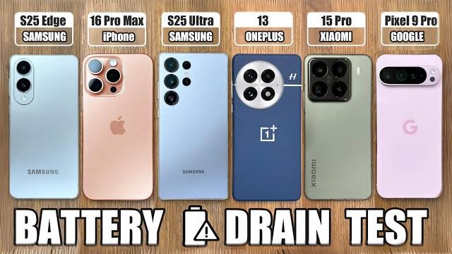 Samsung S25 Edge vs iPhone 16 Pro Max / Pixel 9 Pro / OnePlus 13 / Xiaomi 15 - BATTERY DRAIN TEST Samsung S25 Edge vs iPhone 16 Pro Max / Pixel 9 Pro / OnePlus 13 / Xiaomi 15 - BATTERY DRAIN TEST