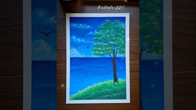 Relaxing Tree & Ocean Scenery Painting Relaxing Tree & Ocean Scenery Painting