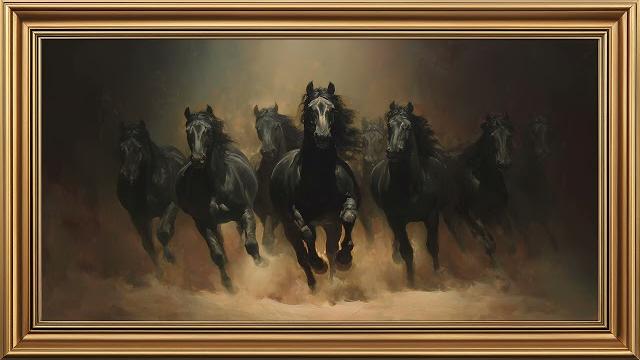 Powerful Black Stallions 4K Art Dynamic Horse Painting for Samsung Frame TV Ambient Mode Screensaver Powerful Black Stallions 4K Art Dynamic Horse Painting for Samsung Frame TV Ambient Mode Screensaver